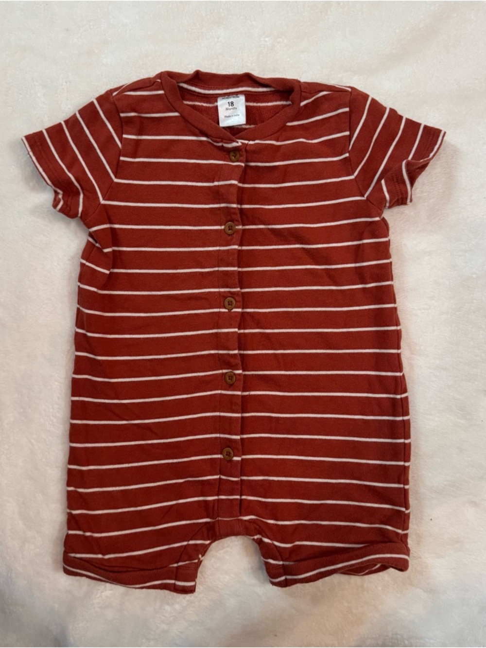 Striped Rust Short-Sleeve One-Piece Short Romper - by Nordstrom size 18 months